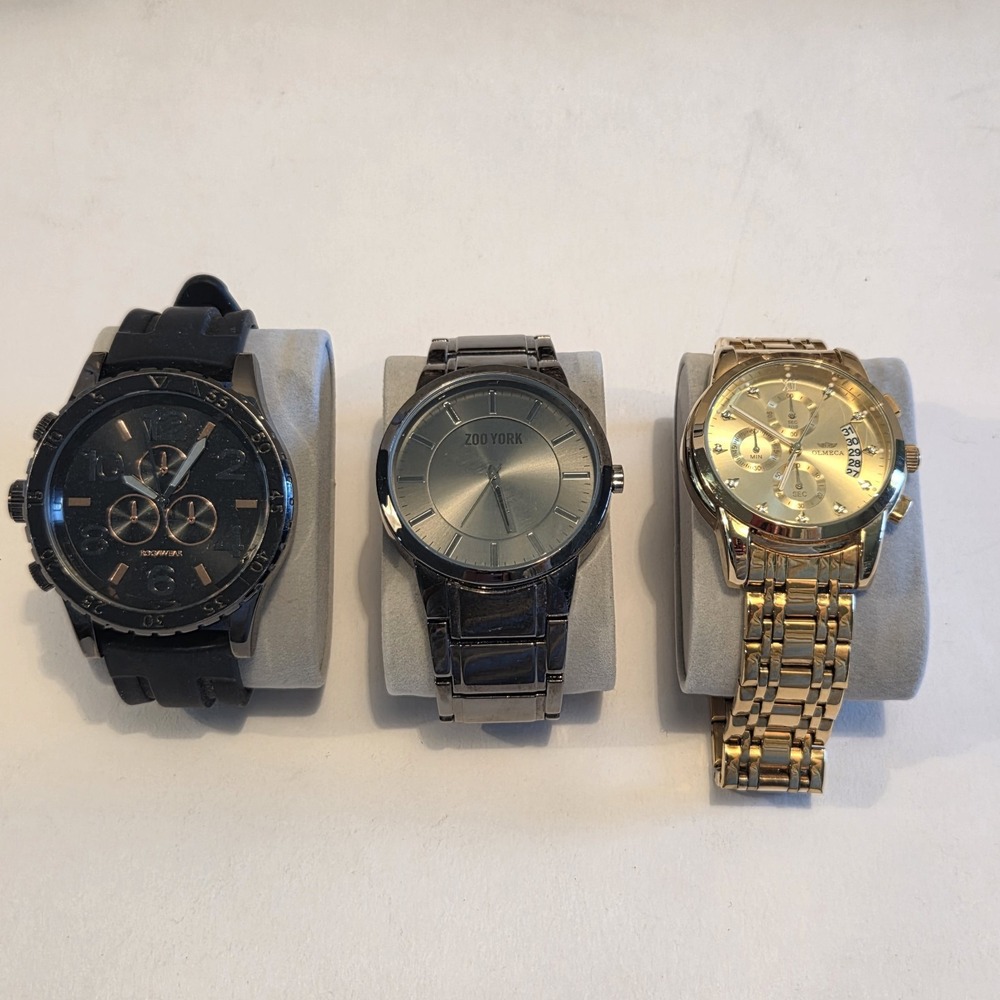 Lot Of 3 Men's Fashion Watches Zoo York Olmeca Left Hand Rocawear UNTESTED